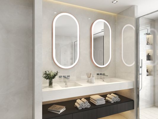 Gold Aluminium Led Smart Vanity Mirror Explosion Proof Lighted Bathroom Vanity Mirror