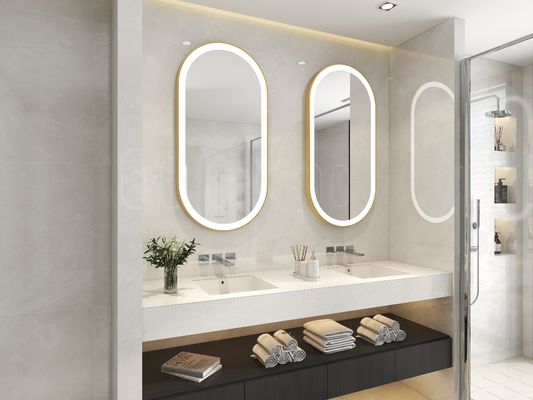 Gold Aluminium Led Smart Vanity Mirror Explosion Proof Lighted Bathroom Vanity Mirror