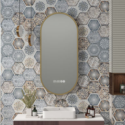 Touch Control Bathroom Mirror With Lights Space Saving Round Backlit Bathroom Mirror