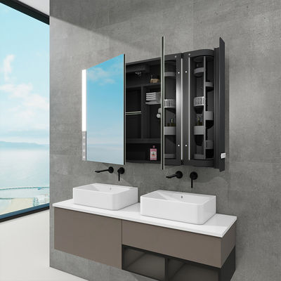 LED Medicine Cabinet with Touch Control  Hair Dryer Holder & Scented Mood Light for Modern Bathroom Organization
