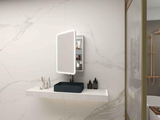 Elegant Bathroom Mirror Cabinet with Soft LED Lighting and Adjustable Shelves for hotel or home