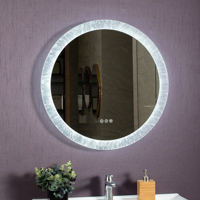 Smart Private Label Round Lighted Bathroom Mirror With Clock Ice Flower Frosted