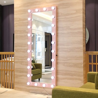 Single Sided Full Length Hollywood Mirror Pink Metal Framed Full Body Vanity Mirror